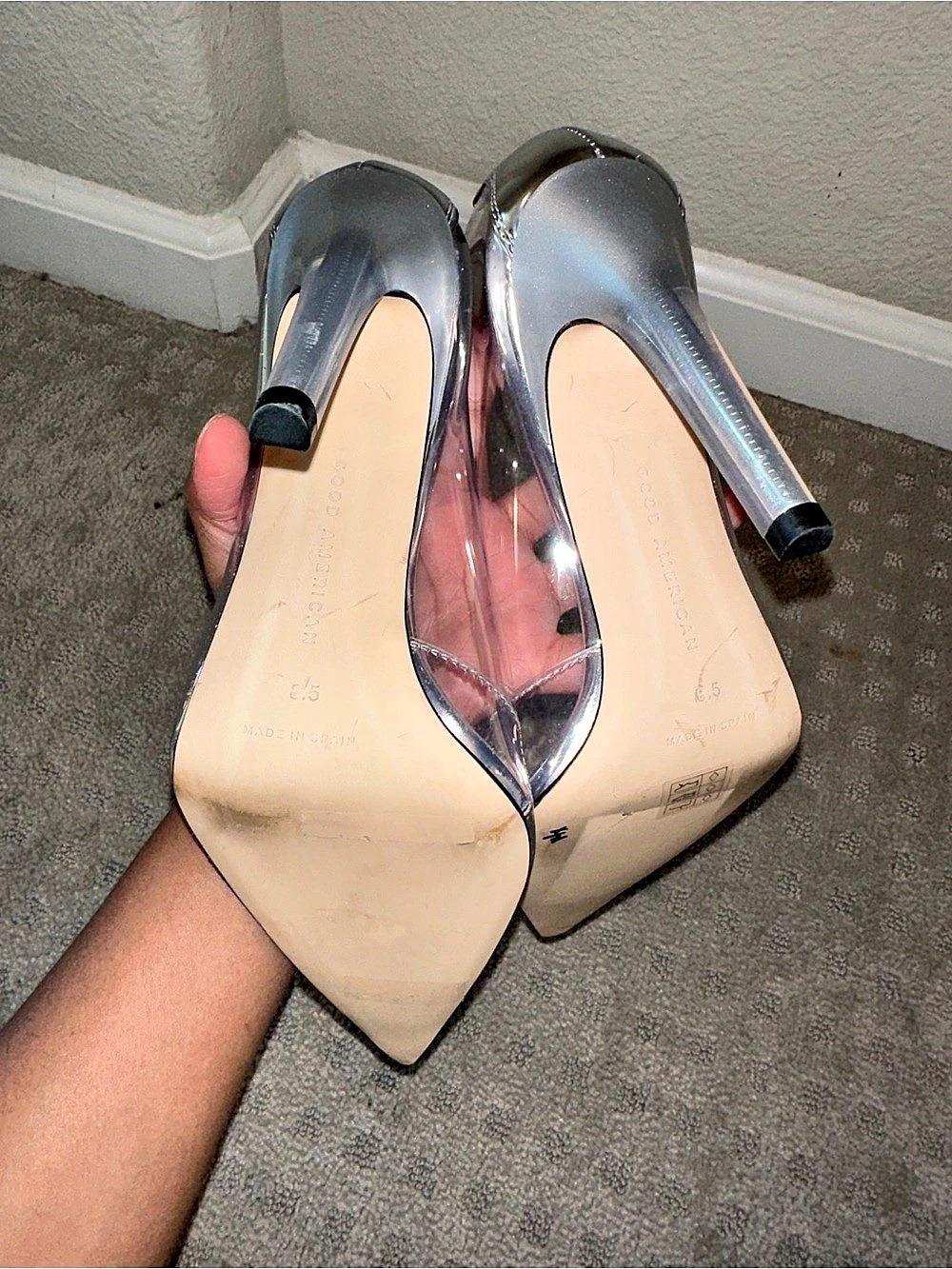Good American Metallic Silver Pointed Toe Pumps Women's 8.5 - Picture 7 of 7